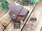Handmade Brown mini leather belt pouch for credit cards with Sizing Guide
