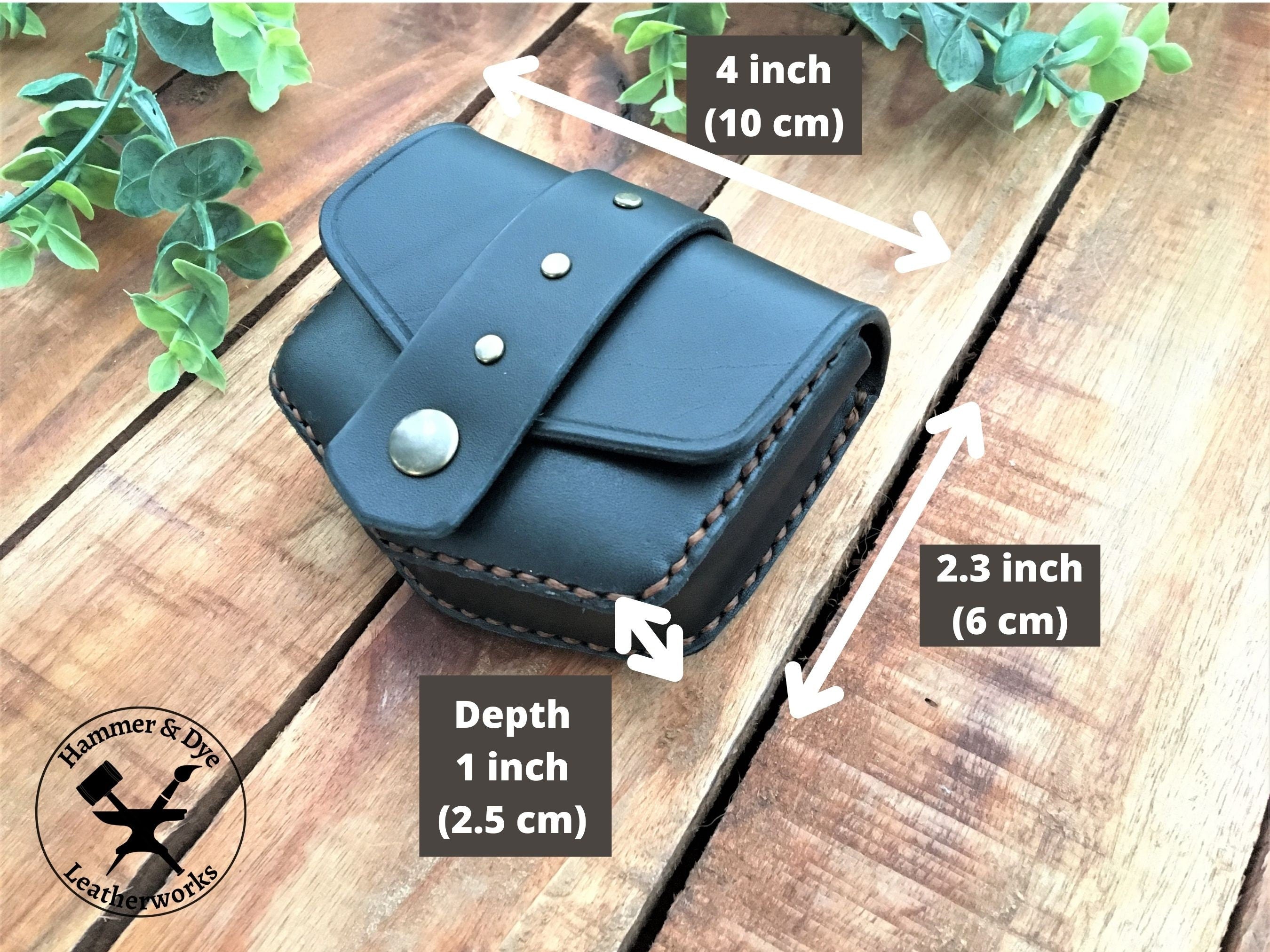 Handmade Black Mini Leather Belt Pouch  Credit Card size with dimensions