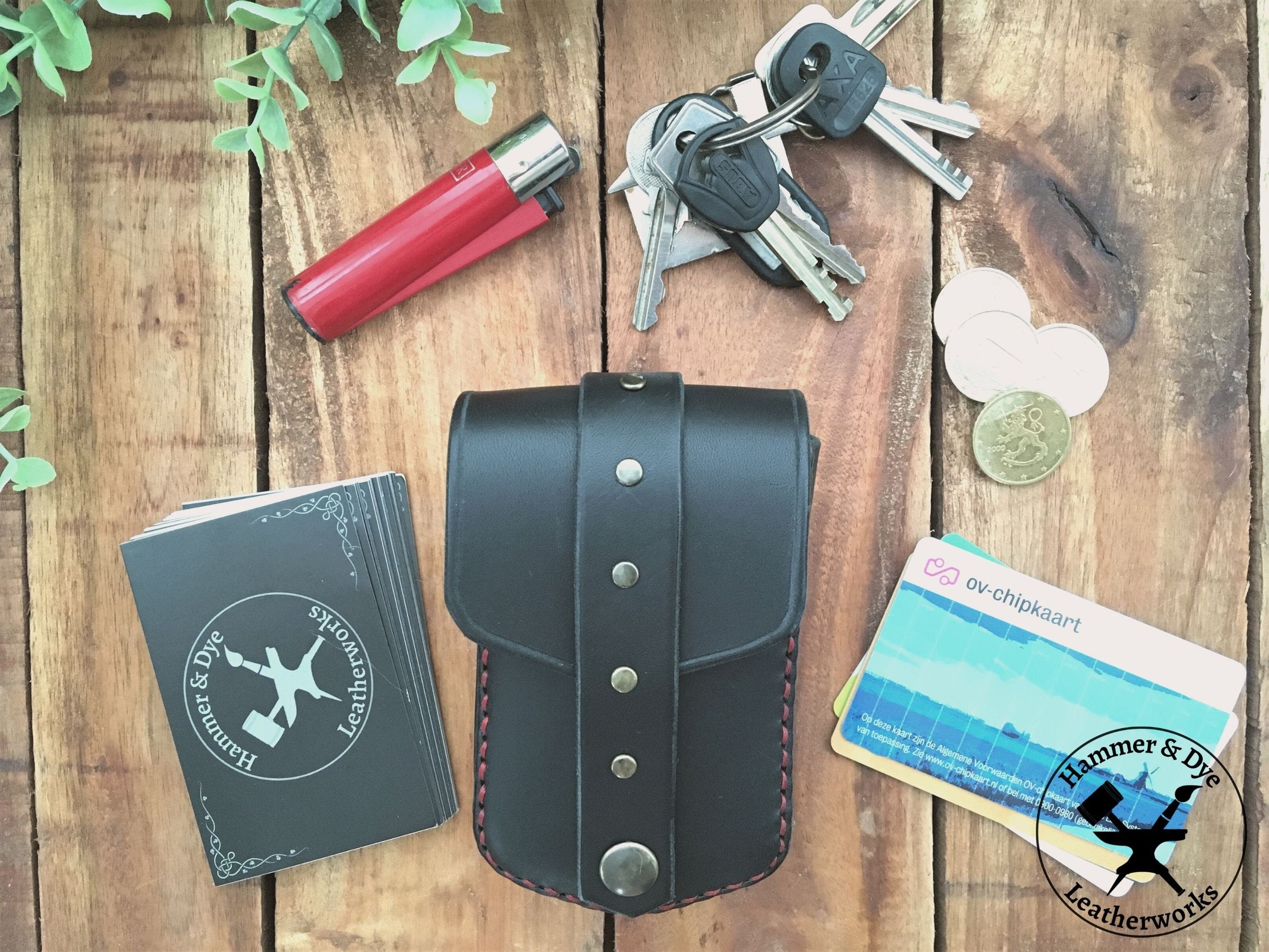 Handmade Black Mini Leather Belt Pouch for credit cards