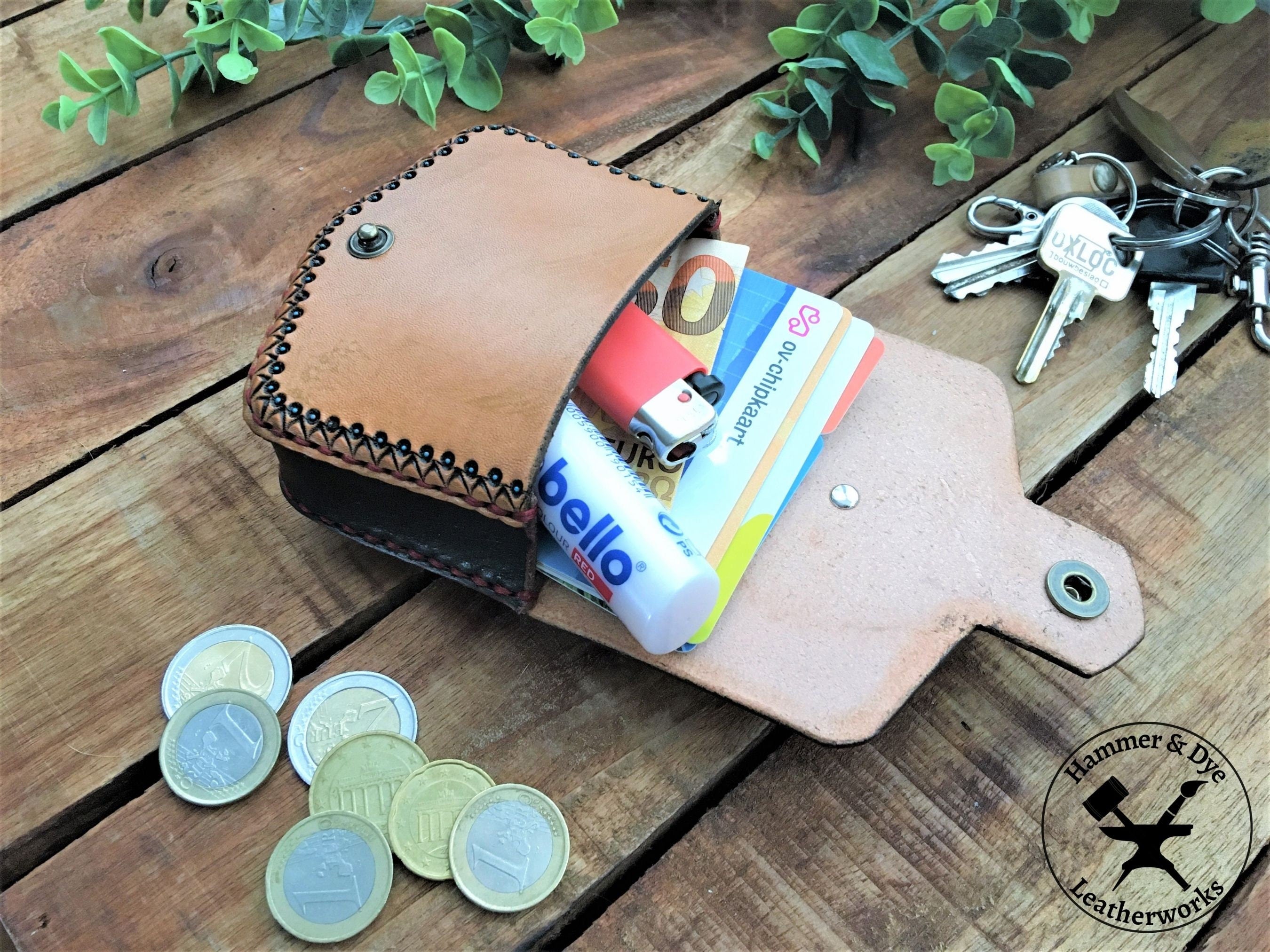 Handmade Boho Style Mini Leather Hip Bag with Turquoise detailing Filled with small items
