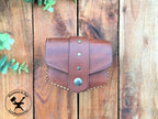 Handmade Brown mini leather belt pouch for credit cards Front View
