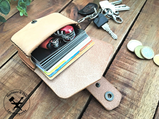 Handmade Undyed Mini Leather Belt Pouch for credit cards filled with Cards and other small items