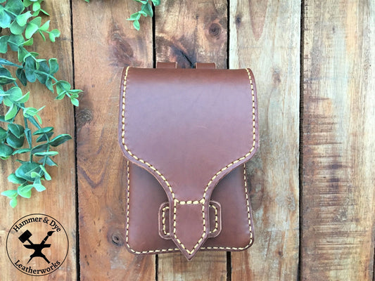 Handmade Classic Brown Leather Belt Pouch with magnetic closing Front