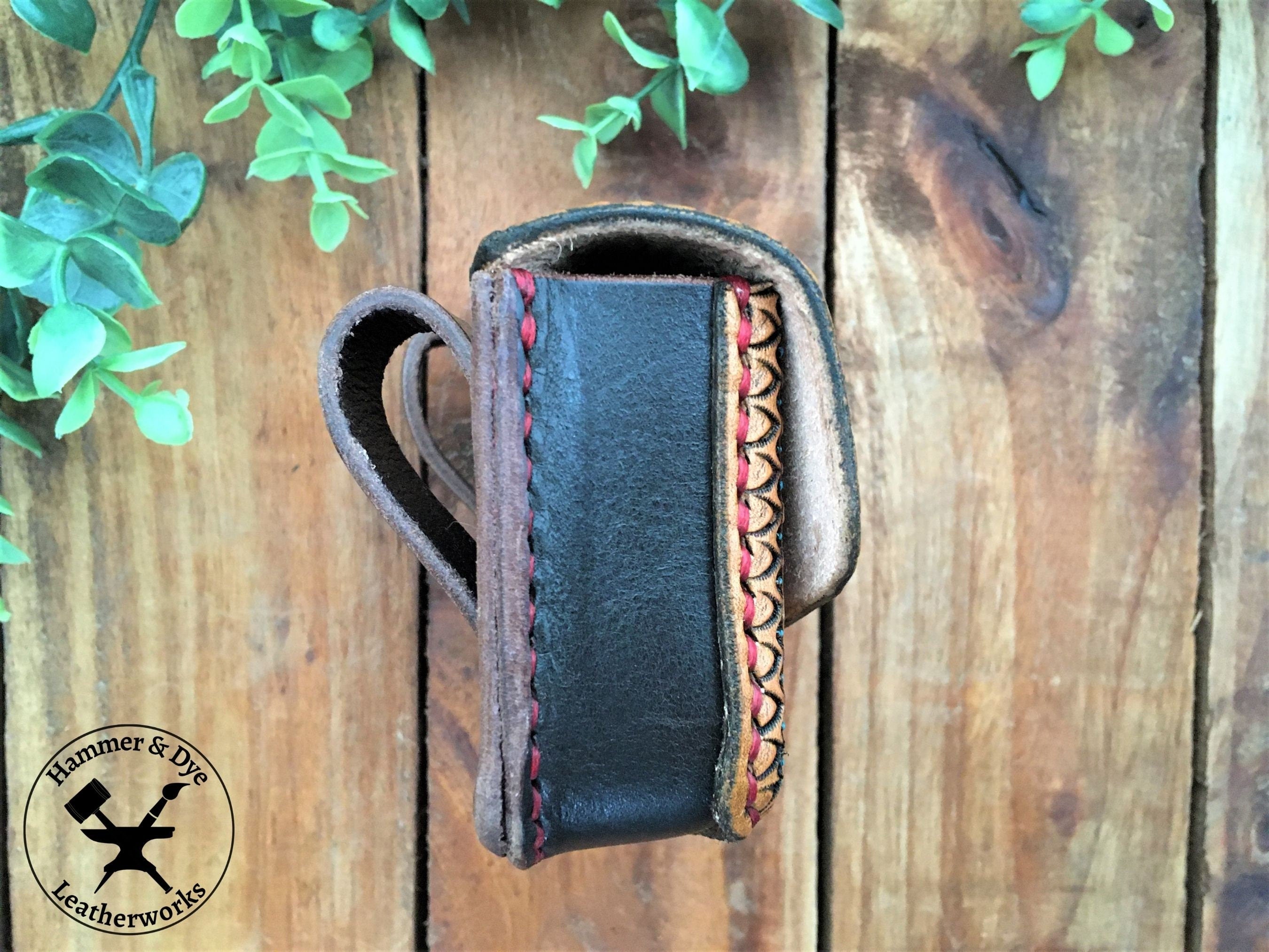 Handmade Boho Style Mini Leather Hip Bag with Turquoise detailing  Side View