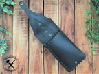Black Biker Style Leather Belt Pouch with Brown details Front with Flap Open