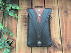 Black Biker Style Leather Belt Pouch with Brown details Front
