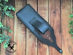 Black Biker Style Leather Belt Pouch with Brown details Back with Flap Open