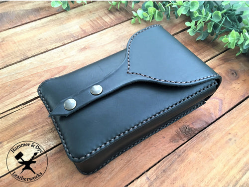 Handmade Black Leather Festival Belt Pouch with Brown Stitching Side View