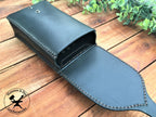 Black Leather Festival Belt Pouch with Brown Stitching Inside View