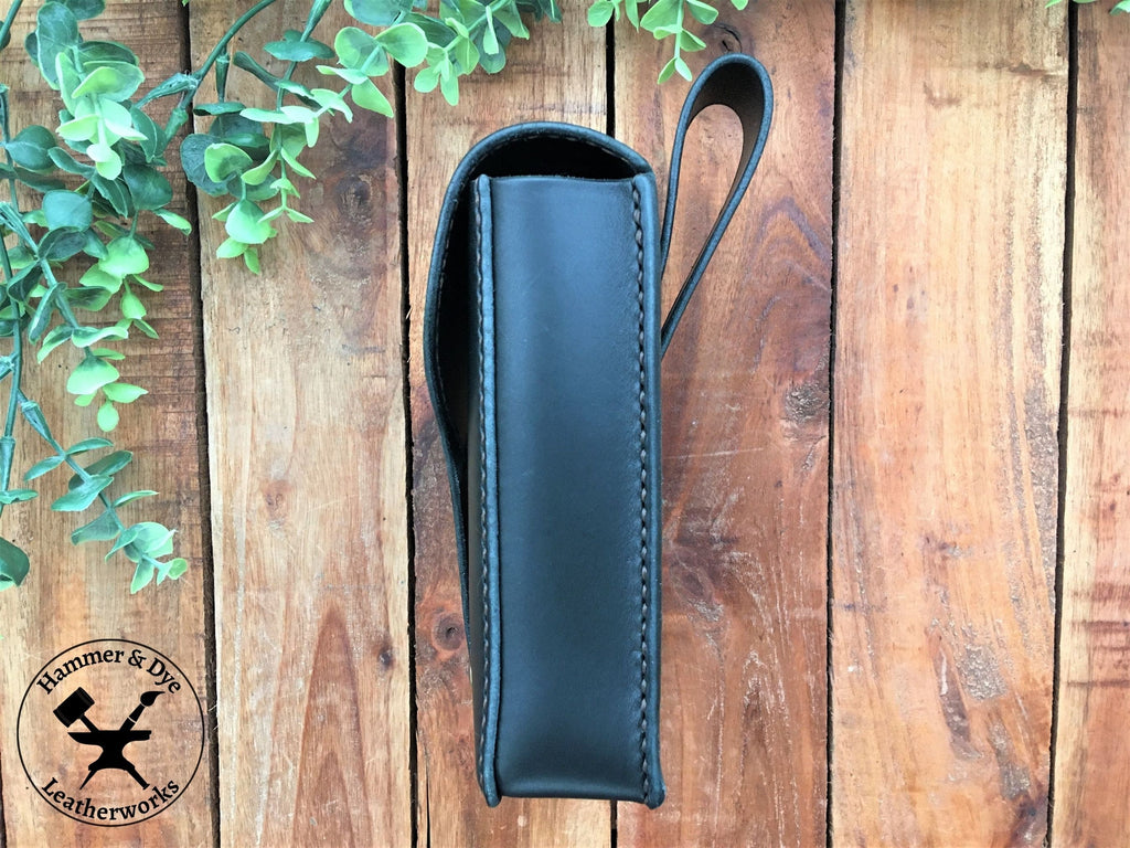 Black Leather Festival Belt Pouch with Brown Stitching Side View