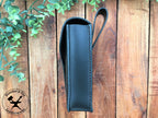 Black Leather Festival Belt Pouch with Brown Stitching Side View