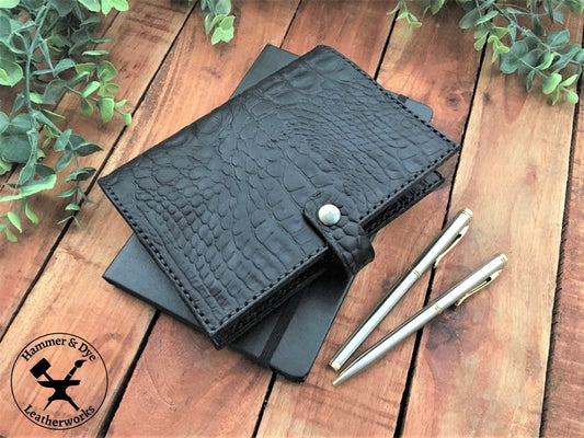 Black Leather Alligator Embossed Book Cover  front view