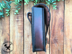 Large Handmade Black Leather Belt Pouch with Buckle closing and Studs  Side View