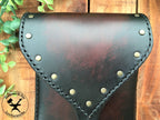 Large Handmade Black Leather Belt Pouch with Buckle closing and Studs  Close Up View
